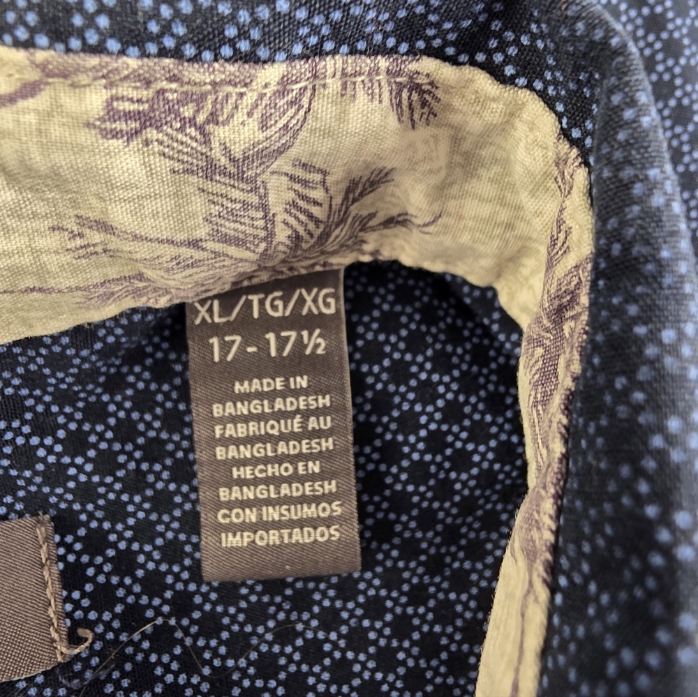 Van Heusen Navy Blue Short Sleeve Shirt Size XL Slim Fit Palm Tree Collar E-1650 - Picture 7 of 10